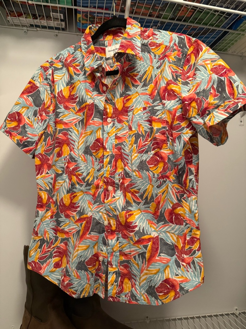 Goodfellow & Co Red, Yellow & Blue Floral Short-Sleeve Button-Up Shirt